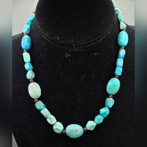 Dyed Howlite & Garnet Necklace Wire Strung 925 Sterling Clasp 16" Long